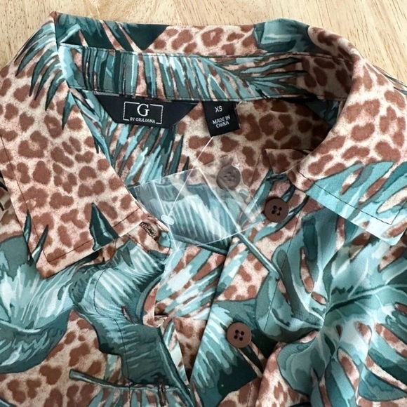 ✨NWT G By Guliana Tropical cheetah Green Sleeveless Dress button down tie waist - Picture 5 of 6